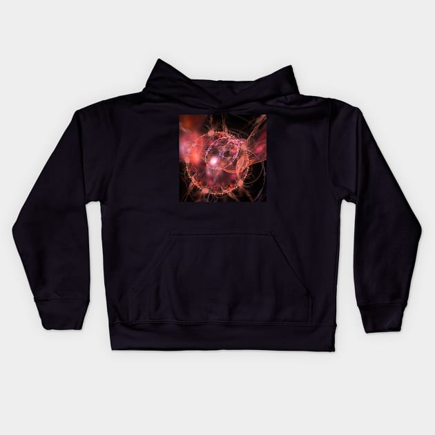 Fractal solar explosion in orange on black Kids Hoodie by hereswendy